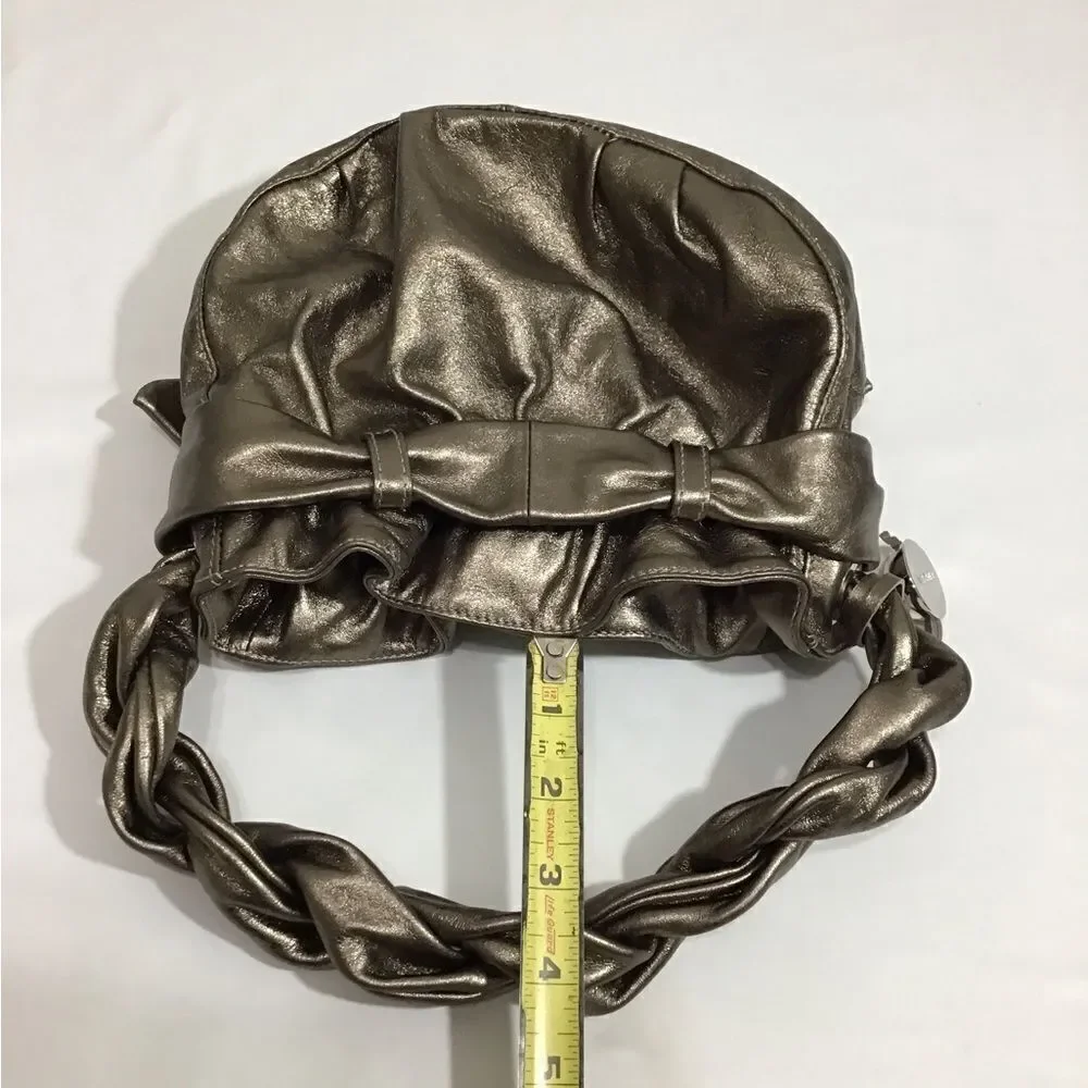Furla Leather Gold Metallic Hobo Bag Braided Strap Bow Mini Handbag